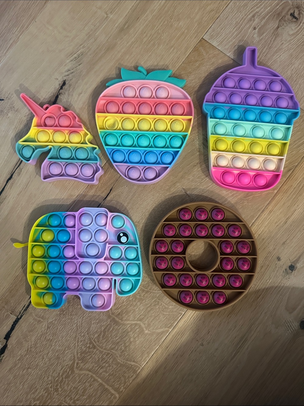 Rainbow Pop-It Fidget Toy Set for Kids - Multicolor Boba, Donut, Elephant & more